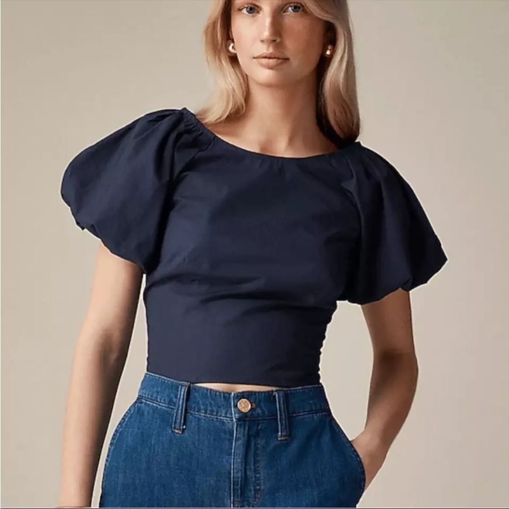 J. Crew Navy Puff Sleeve Blouse